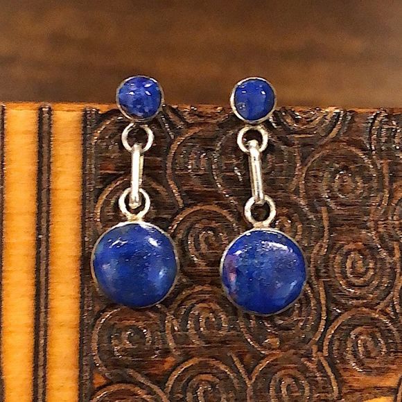 LAPIS LAZULI Sterling Silver 950 Drop Dangle Earrings - Picture 2 of 11